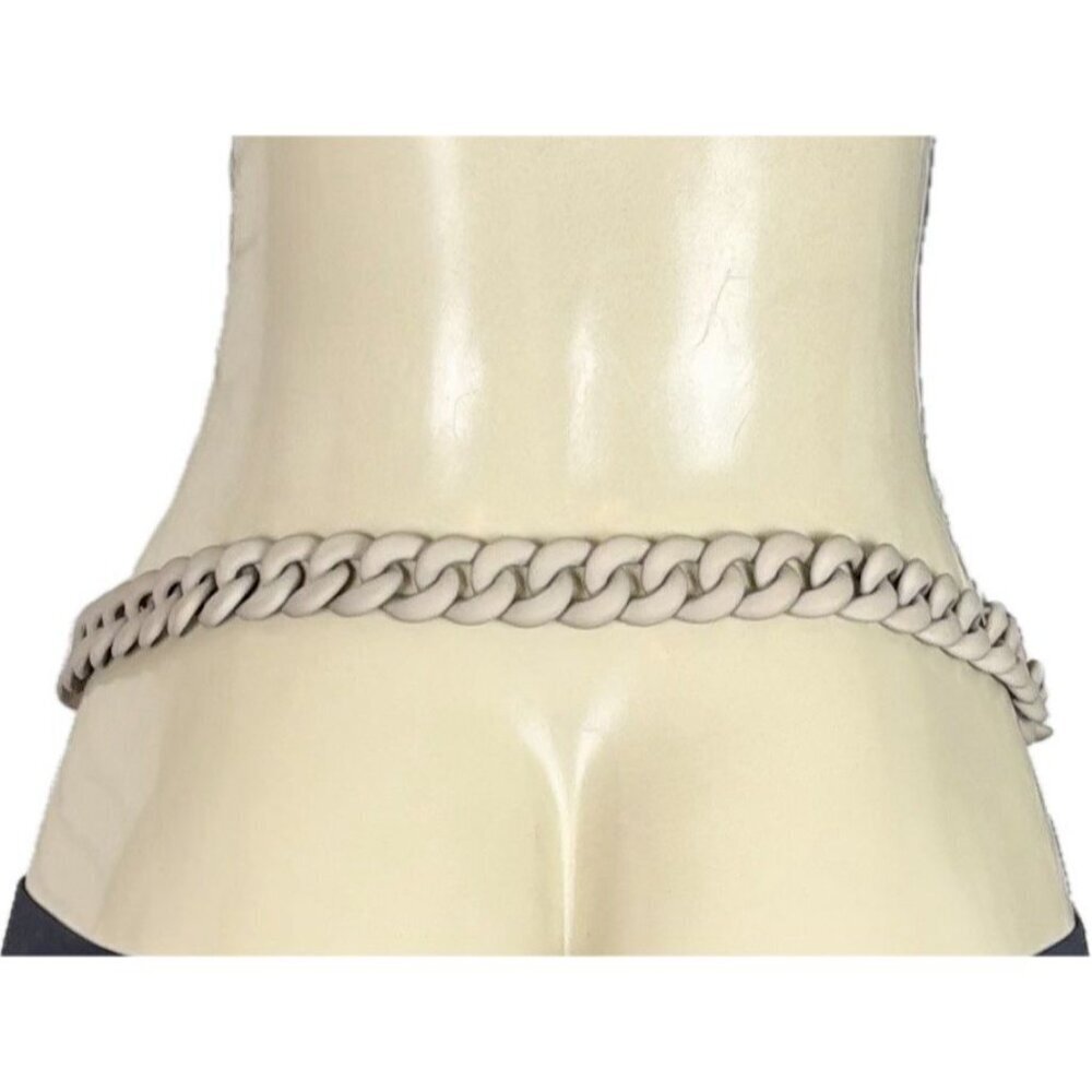 Funt Fibbia Pink Leather Made in Italy Gray Dusty Rose Resin Chunky Chain Belt - Picture 3 of 6
